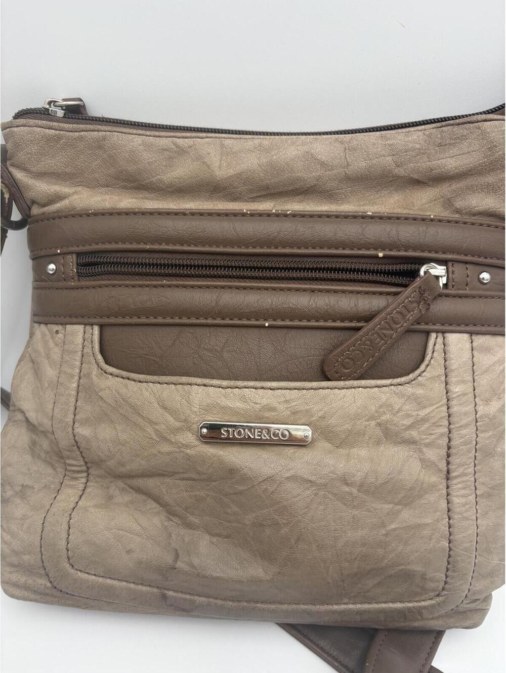Stone & Co Brown and Taupe Crossbody Messenger Bag with Multiple Zip Pockets - Picture 2 of 8